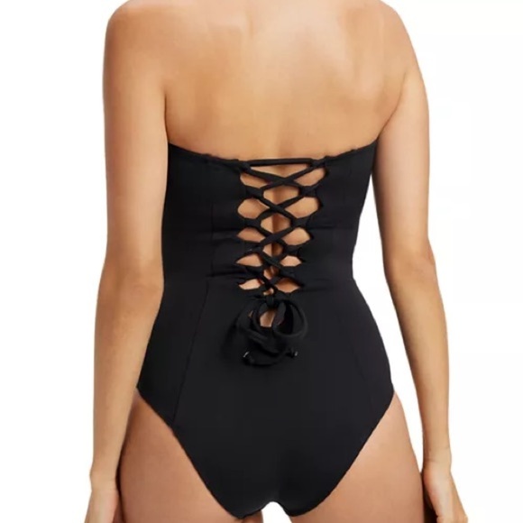 Good American Sculpt Strapless Lace Up Swimsuit - Picture 2 of 11